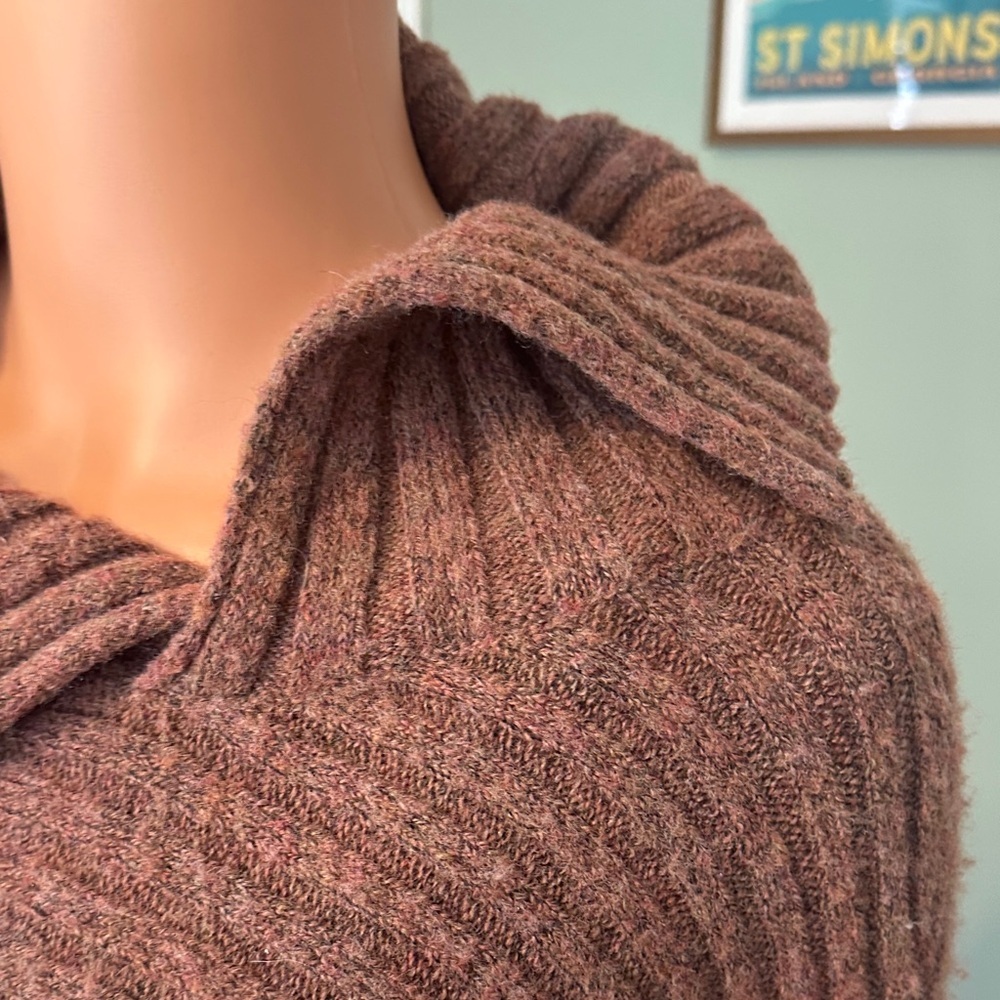 Max Studio Chunky Ribbed Cowl Neck Sweater in Brown - Picture 5 of 7